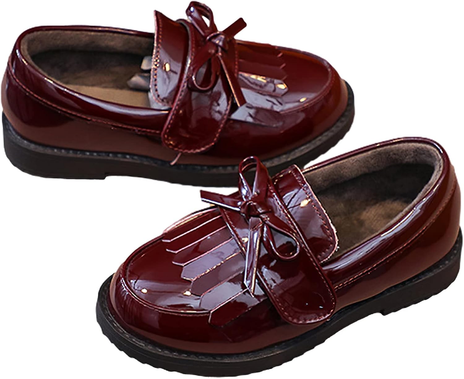 Girls Dress Shoes Kid Slip on Oxford Wedding Church Dress Microfiber School Uniform Loafer Flats