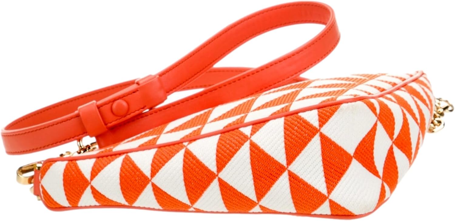 Prada Womens Triangle Jacquard Canvas Orange White Luxury Chain Shoulder Bag | Jacquard Canvas