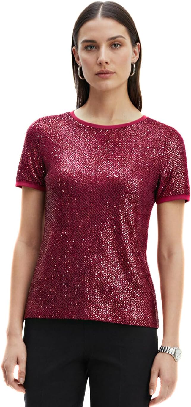 Anne Klein Women's Short Sleeve Sequin Knit Shirt