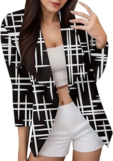 MKIUHNJ Coats Women S Women Coat Casual Print Sleeve Open Front Notched Collar Suit Cardigan Office Women Jacket Daily Work Coat Frock Coat Women