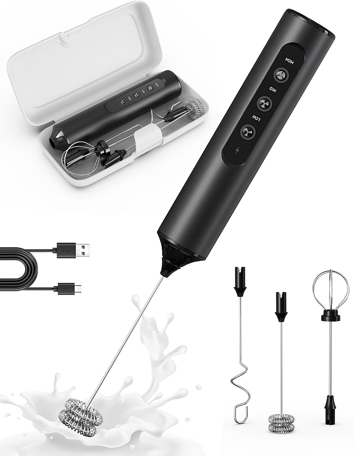 3-Speed Rechargeable Electric Milk Frother Handheld Foam Maker