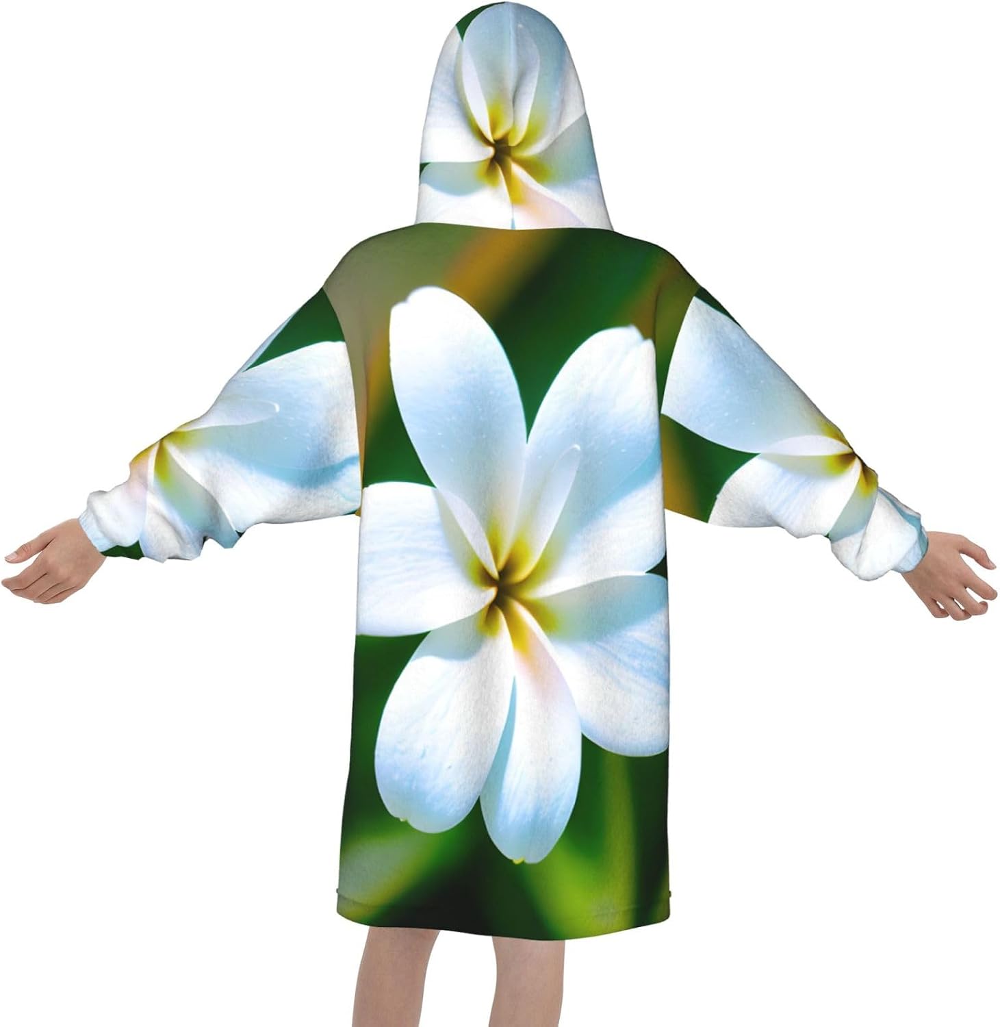 Hawaii Flower 1 Print Oversized Blanket Hoodie, Wearable Blanket Hooded,Hooded Pullover With Pocket