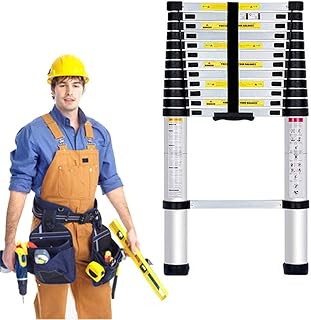 Telescopic Ladders, Foldable 3.8m Multi Purpose Extendable Straight Aluminium 13 Steps Climb Ladder Small Gift
