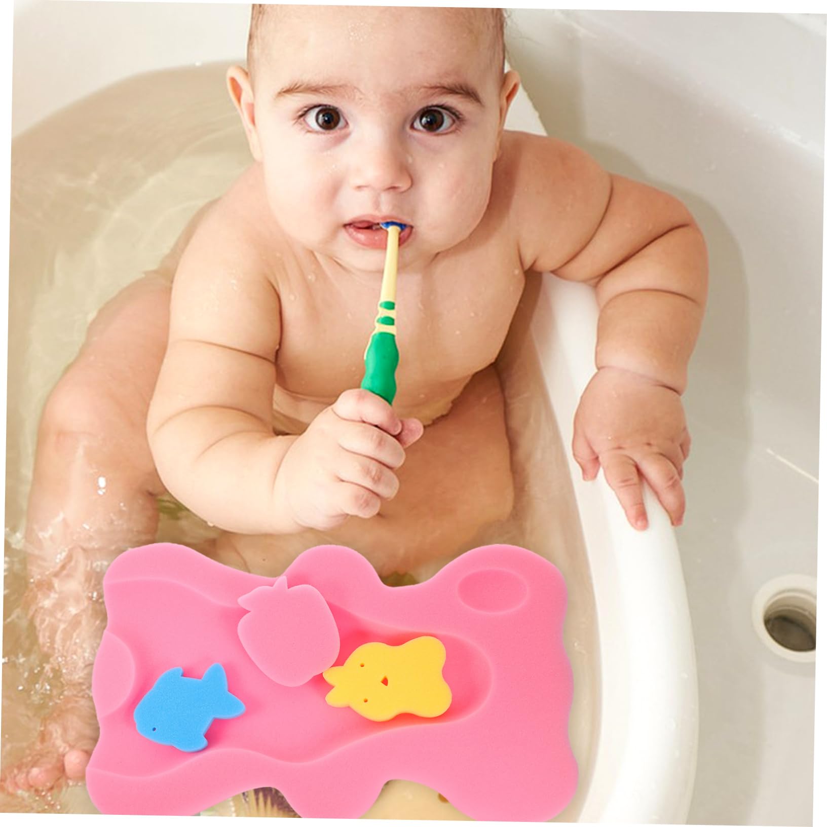 IWOWHERO Newborn Bath Sponges Baby Bathtub Mat Soft Gentle for Infants Quick Dry