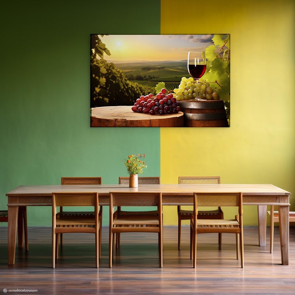 Canvas for Living room. Sipping Serenity: Discover the Tranquil Splendor of the Sunlit Vineyard, 27 x 18 inch Canvas Wall Art - Contemporary Masterpieces - Modern Home Decor