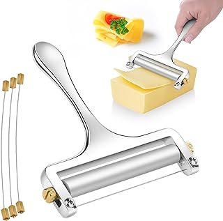 Stainless Steel Cheese Slicer - Professional Cutter for Raclette, Cheddar, Gruyere, Mozzarella Cheese Block Adjustable Thickness With 3 Extra Wires