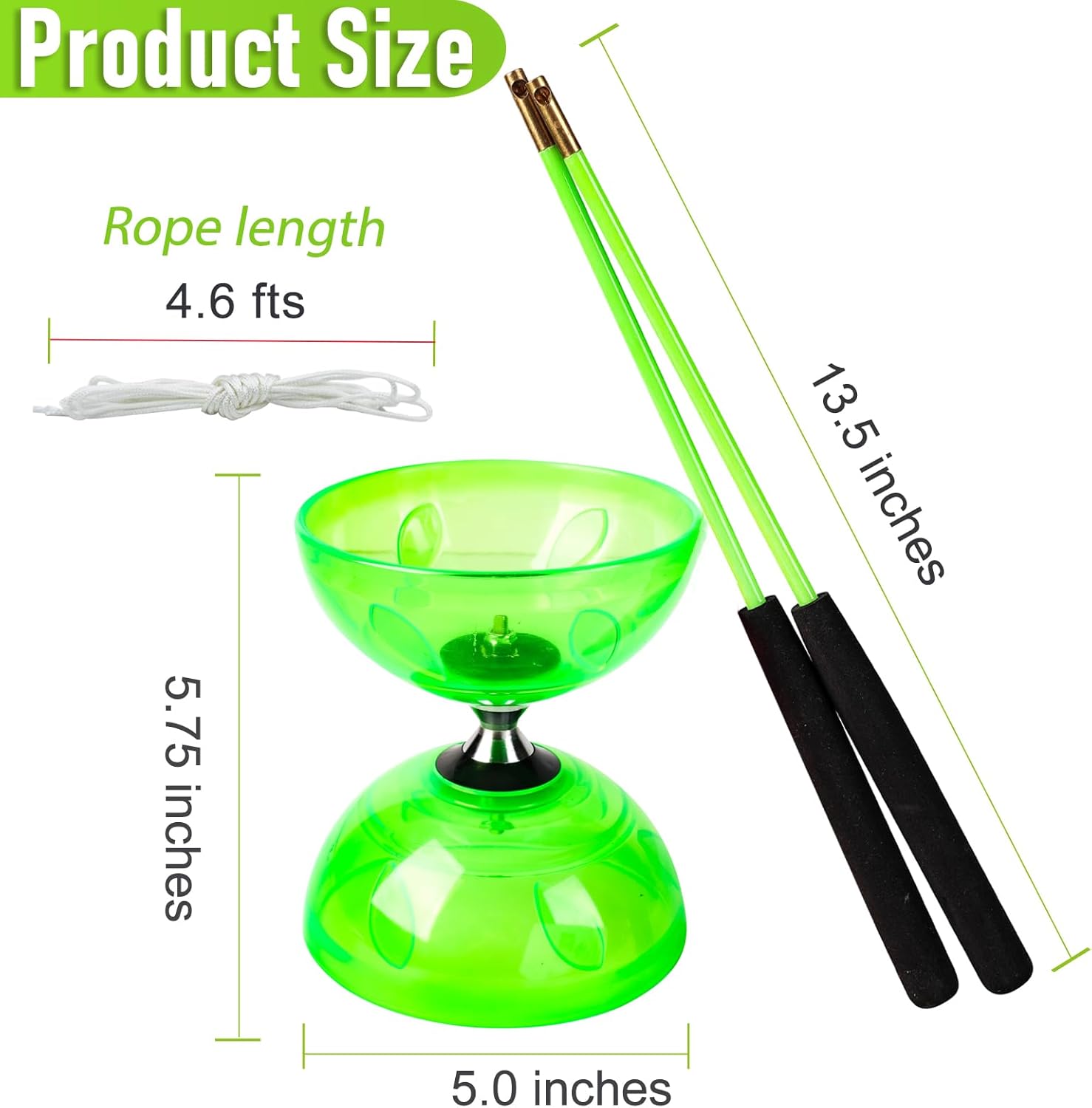 BODY RHYTHM Five Bearings Chinese Diabolo Yoyo Set with Fiberglass Sticks-Adjustable Strings for All Ages - Best for Fitness and Tricks (Green)