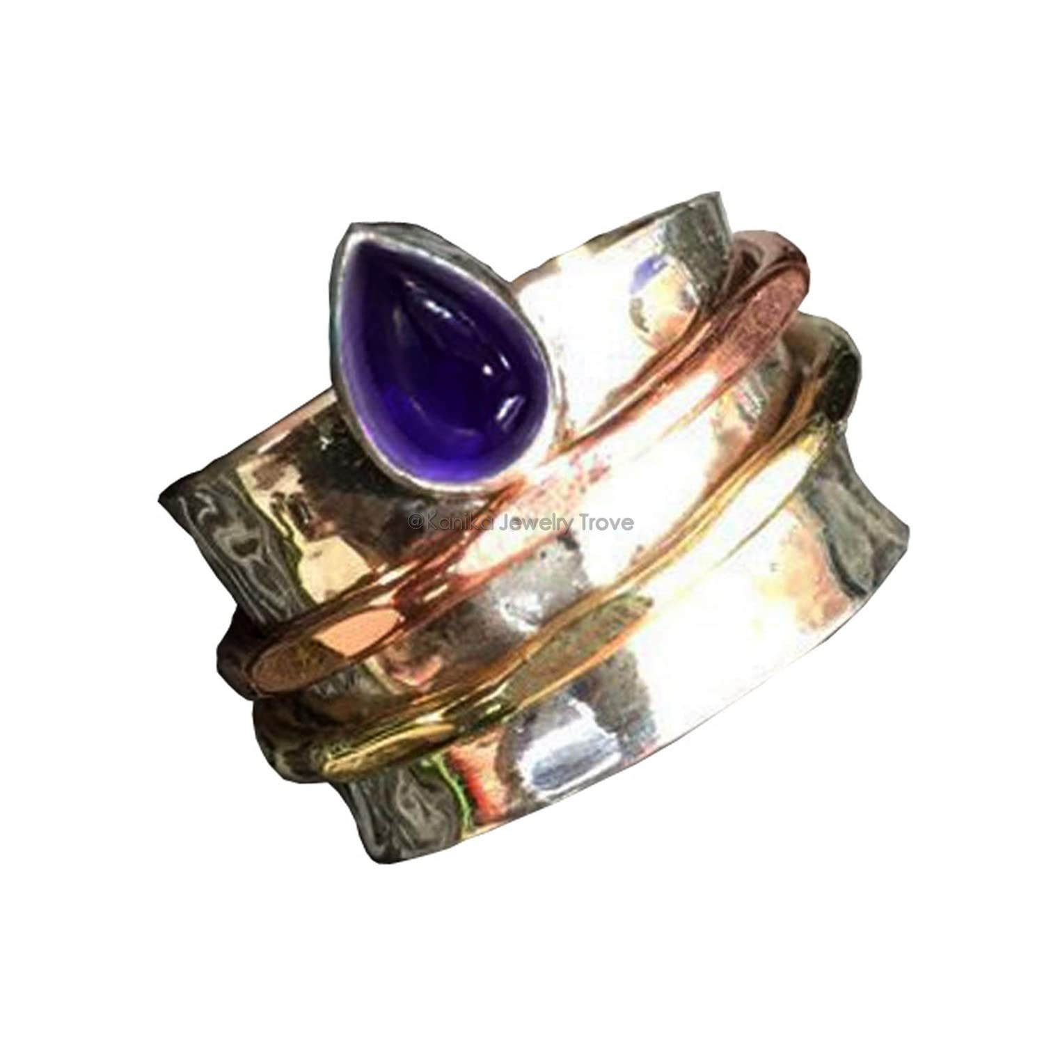 Angst Ring für Meditaion, 925 Sterling Silber Band, Spinner Ring aus Messing und Kupfer für Frauen, Geschenkring zum Muttertag (Amethyst, Größe 7)