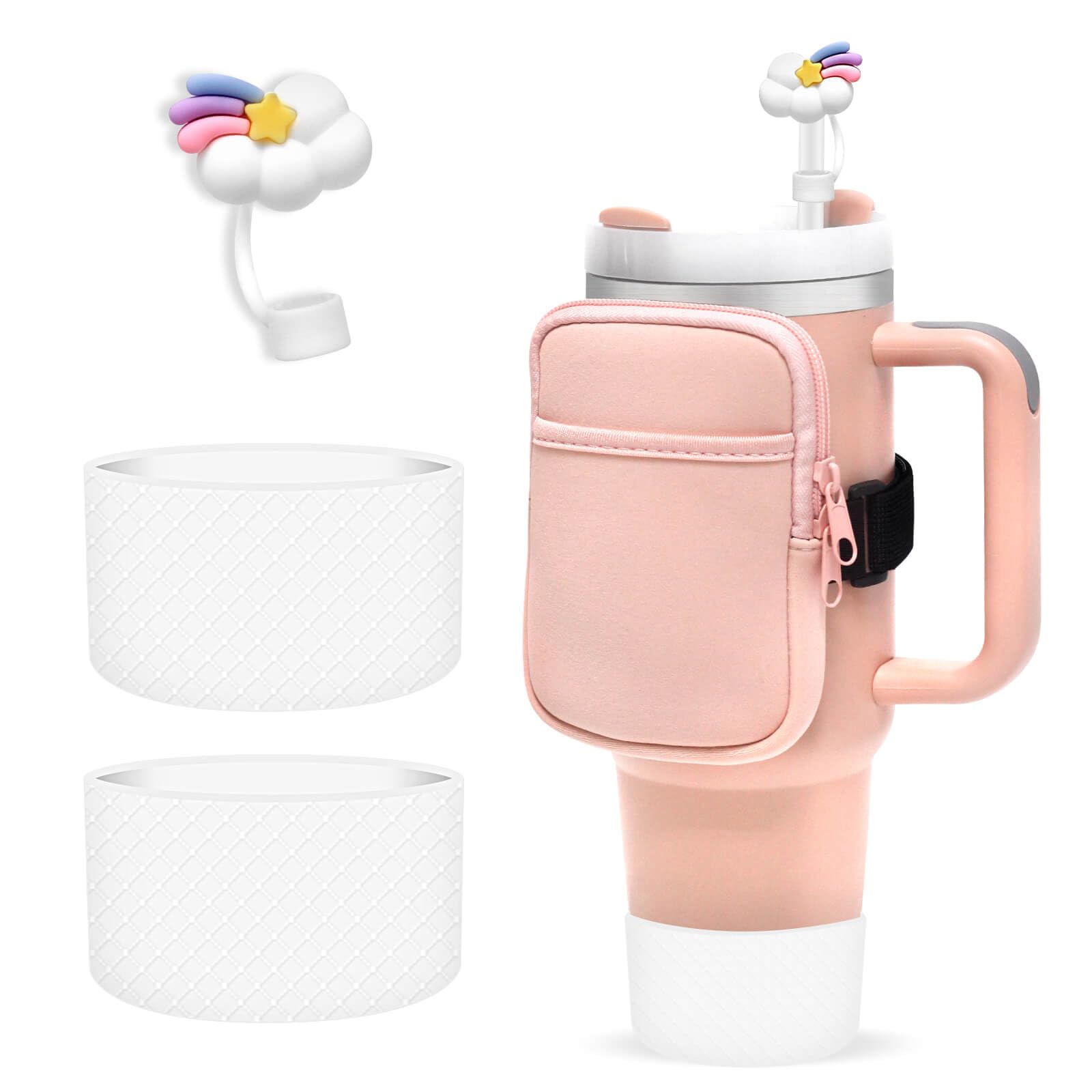 GIMURMWater Bottle Accessories for Stanley2.0 40oz/30oz,Water Bottle Pouch for Stanley,1 Water Bottle Bag,1 Straw CoversCover for Stanley Tumbler,2 Bumper Boot(Cup not included)