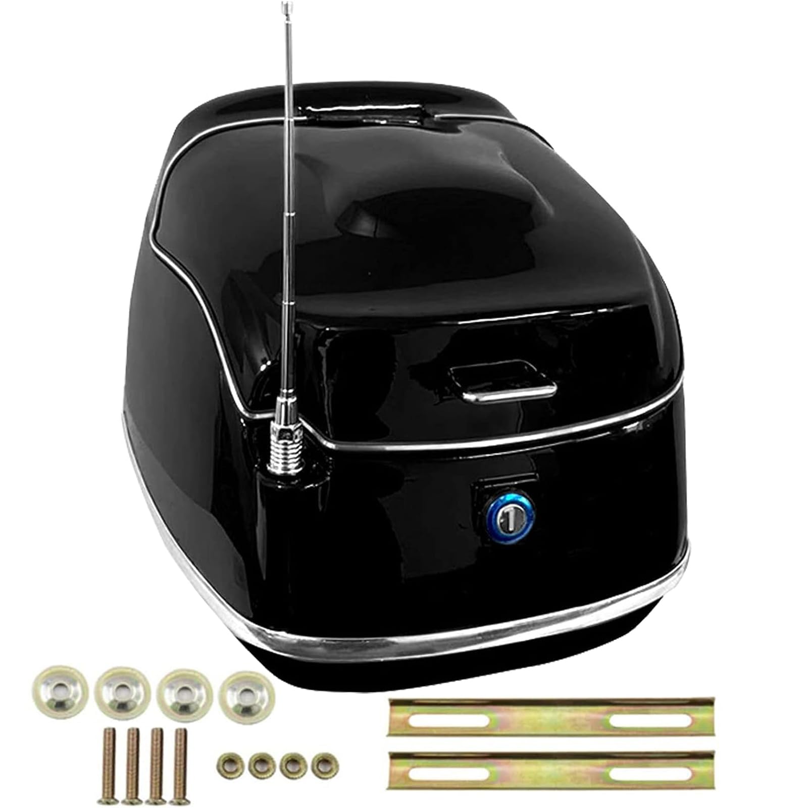 KFGISD, 35L Motorcycle Tail Box Trunk Luggage Lockable Storage Case with Backrest, Waterproof Scooter Plastic Tail Box ,Motorcycle Top Box(Glossy Black)