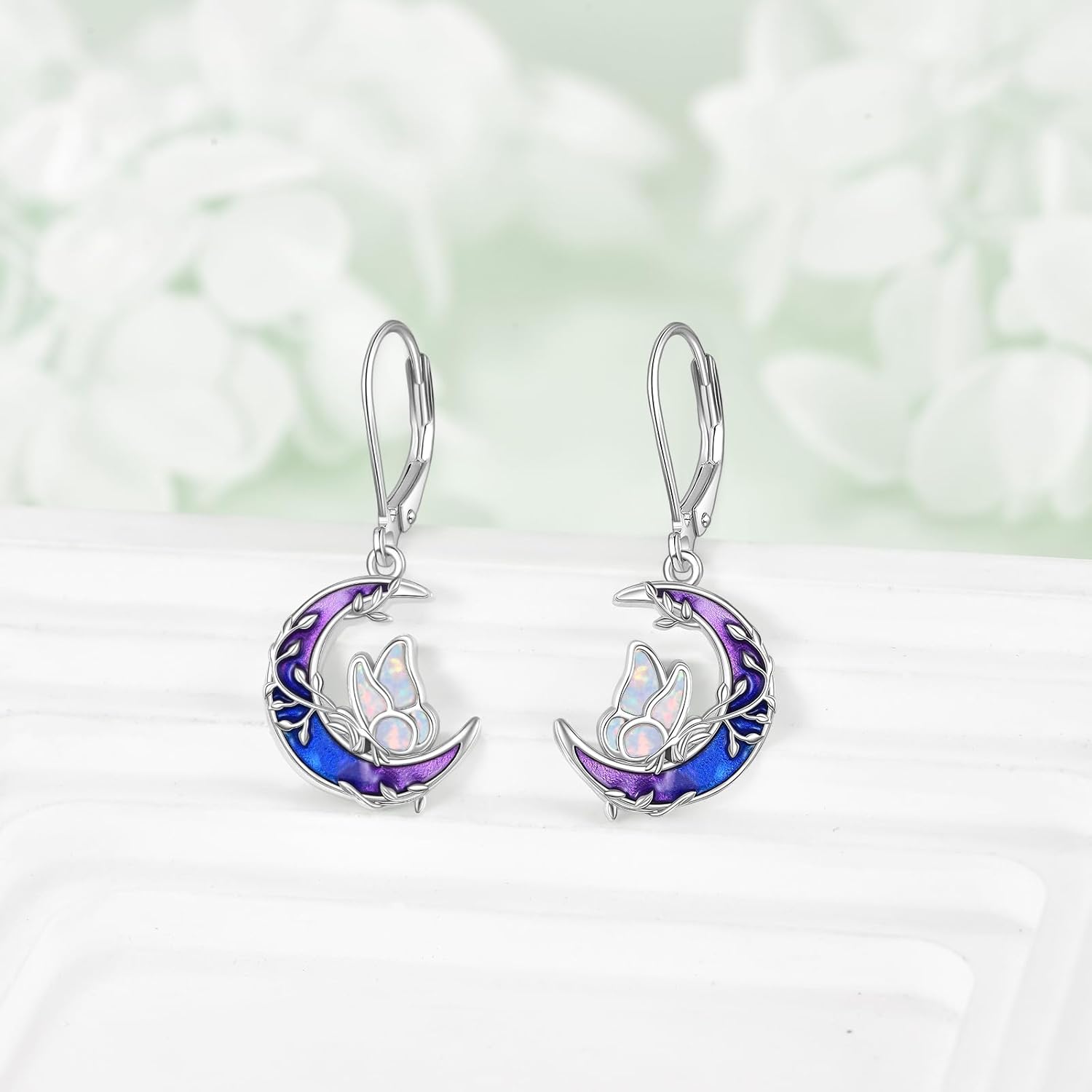 Moon Animal Earrings for Women 925 Sterling Silver Butterfly/Dragonfly/Cat Leverback Earrings Animal Dangle Jewelry Gift - Image 4