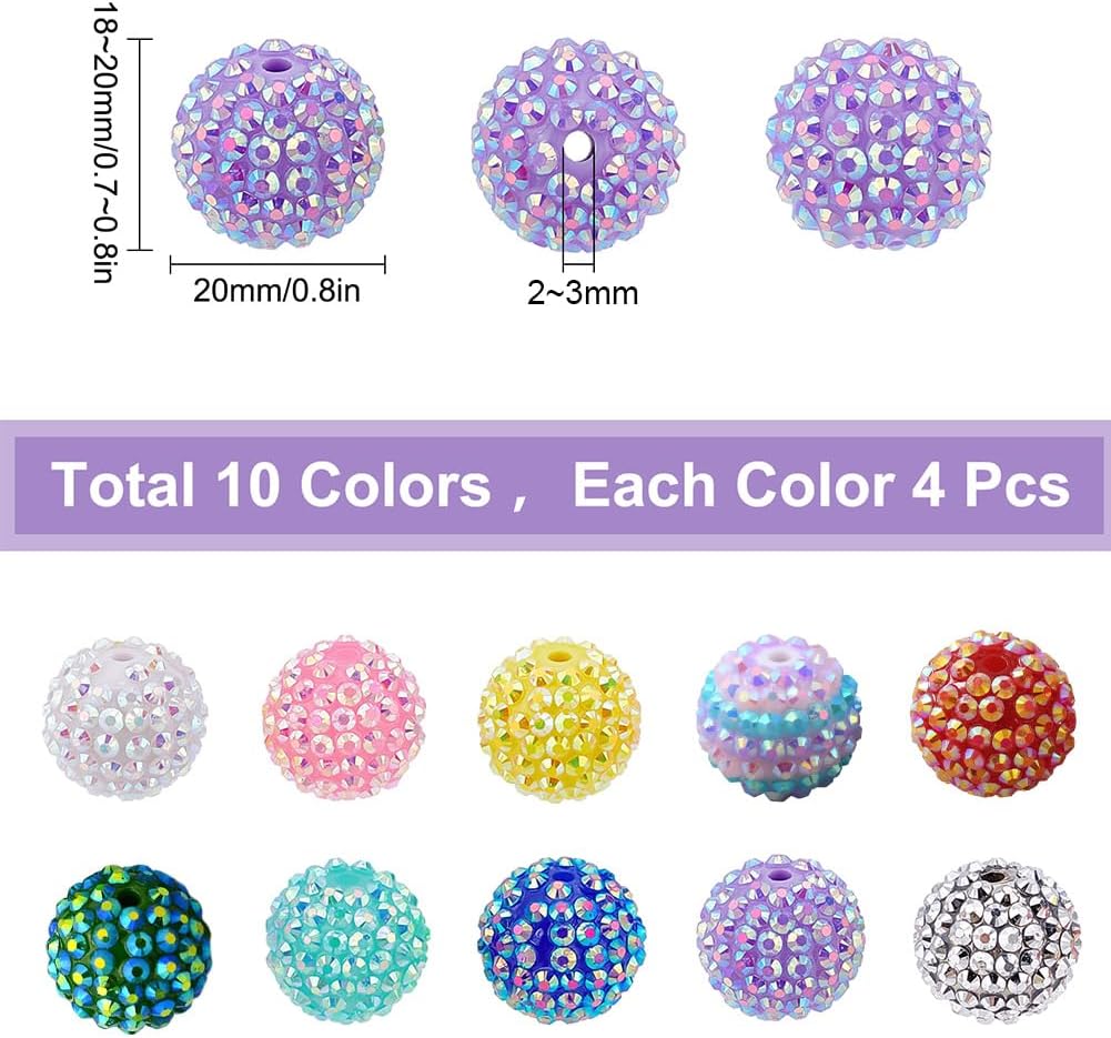 SUNNYCLUE 10 Styles 20mm Resin Rhinestone Beads Acrylic Round Chunky Beads for Jewelry Making Large Resin Berry Charms Bracelets Earrings Supplies Mixed Color DIY Craft
