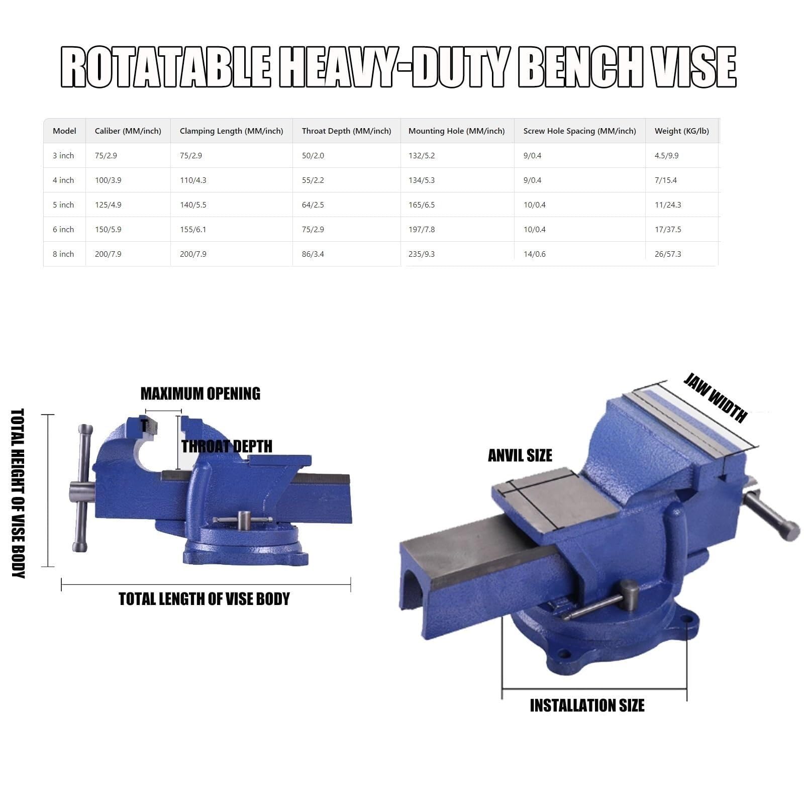 Générique Étau d'établi Robuste avec Base pivotante, mâchoires antidérapantes, Pince Durable pour Le Travail du Bois et Le Traitement des métaux, Haute précision pour Les Artisans