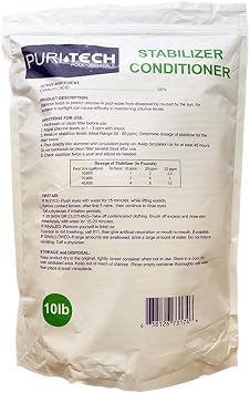 Puri Tech Pool Chemicals Stabilizer & Conditioner 100% Cyanuric Acid for Pools and Spas, UV Protection for Chlorine Dissipation, Fast Acting - 10 lb