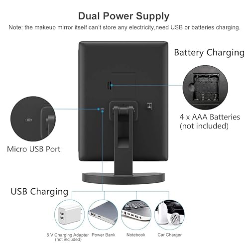 Vista 16 de WEILY Espejo de maquillaje iluminado con 21 luces LED, espejo de tocador triple con ampliación 3X/2X/1X, pantalla táctil, fuente de alimentación