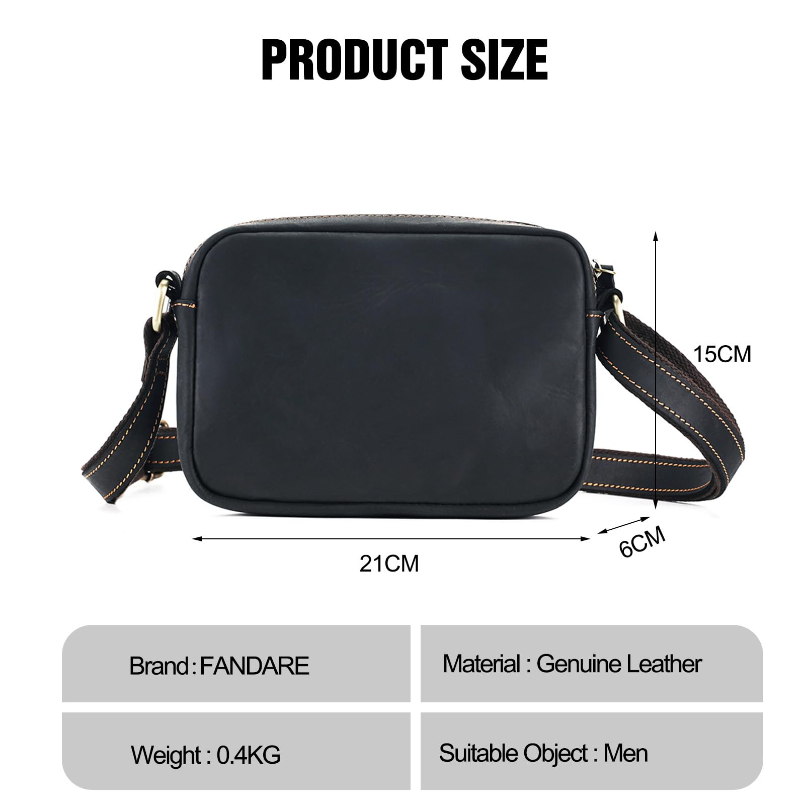 FANDARE Umhängetasche Leder Herren Herrentasche Damen Schultertasche Echtes Leder Handgelenktasche Arzttasche Schultertasche Crossbody Bag Arbeitstasche Messenger Bags Geschenk für Männer Schwarz