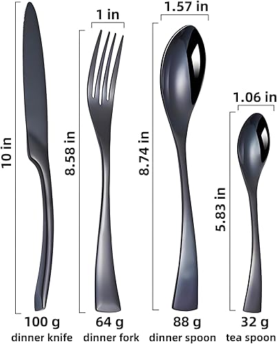Miniatura 5 de 48-Piece Black Silverware Set,Stainless Steel Flatware Set for 12,Ergonomic Handle Mirror Polished Dishwasher Safe Elegant Design Cutlery Set for