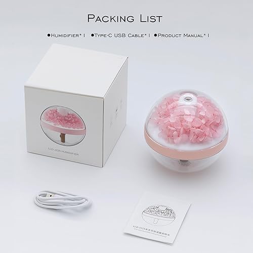 Miniatura 7 de Humidificador portátil de flores preservadas, capacidad de 9.1 fl oz, difusor de aceite esencial recargable con luz nocturna y apagado automático