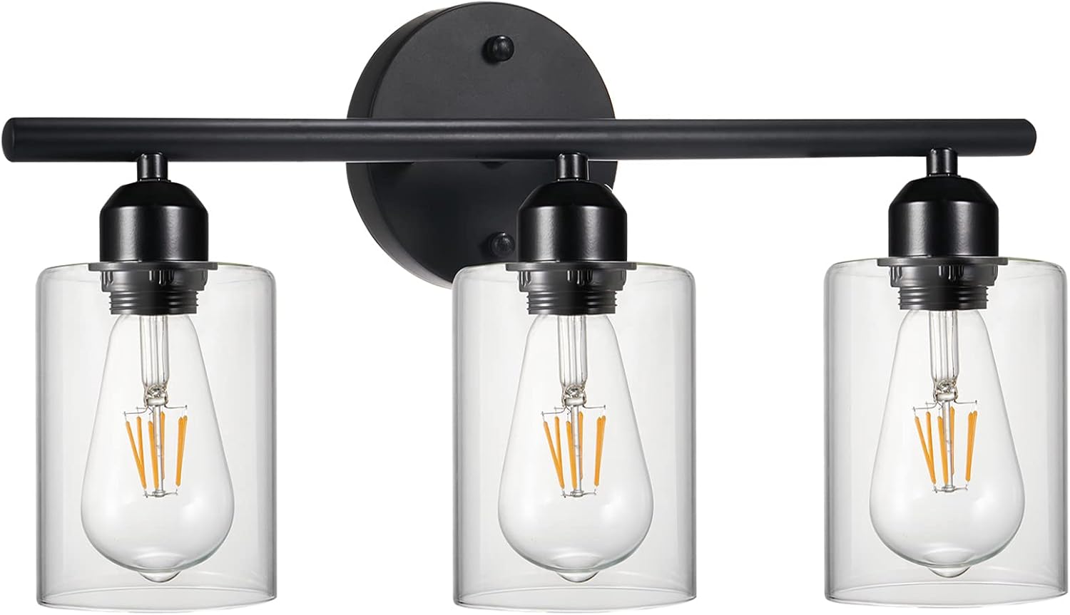 OmiSun Bathroom Vanity Light Fixtures, 3-Light Black Bathroom Light Fixtures Modern Bathroom Wall Lamp with Clear Glass Shade, Bathroom Wall Lights for Mirror, Living Room, Bedroom, Hallway, Porch - - 