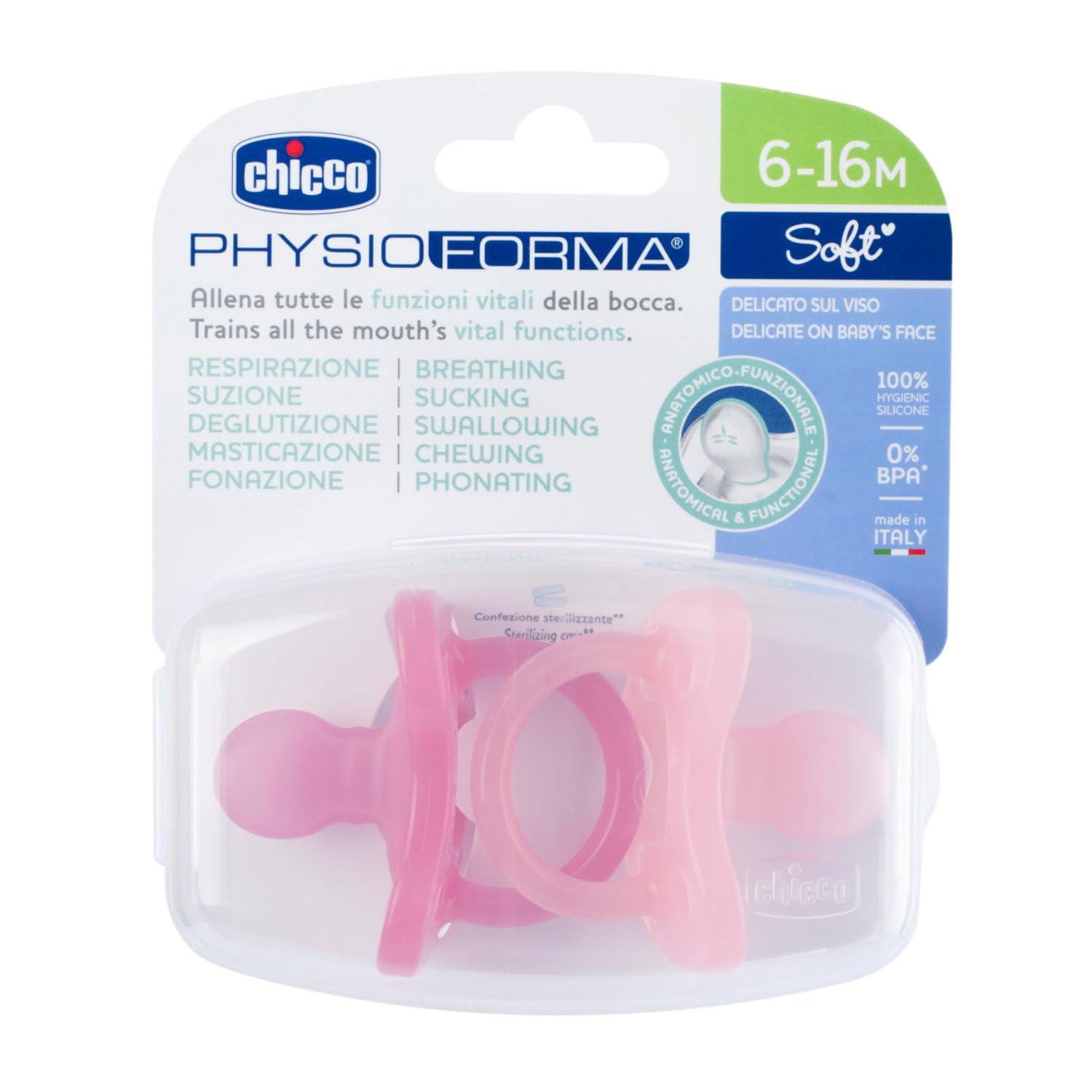Chicco Rosa Physioforma Chupete De Silicona 6-16 Meses, Pack De Mordedores Suaves Y Delicados, Apoyan La Respiración Fisiológica Y Favorecen El Desarrollo Correcto De La Boca,
