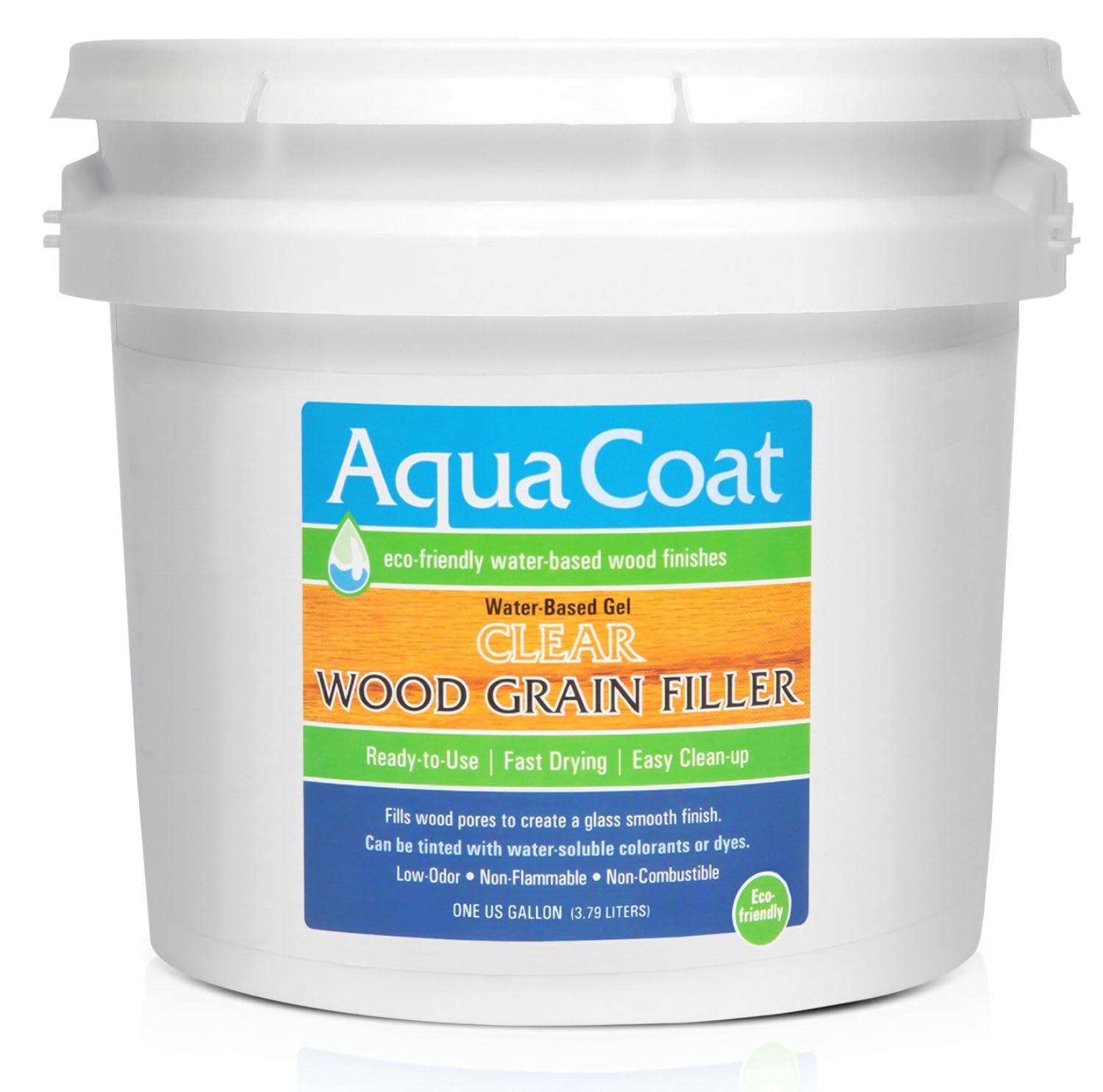 Aqua Coat Water-Based Clear Wood Grain Filler Gel, Fast-Drying, Low Odor, Low VOC, Sandable, Stainable &amp; Paintable, Easy Water Cleanup, Glossy Finish, 128 oz