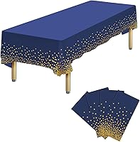 Vista 24 de 6 Paquetes de Manteles de Plástico Desechables Rectangulares Azules y Dorados, 54 x 108 Pulgadas, Mantel de Mesa Rectangular de Plástico Desechable