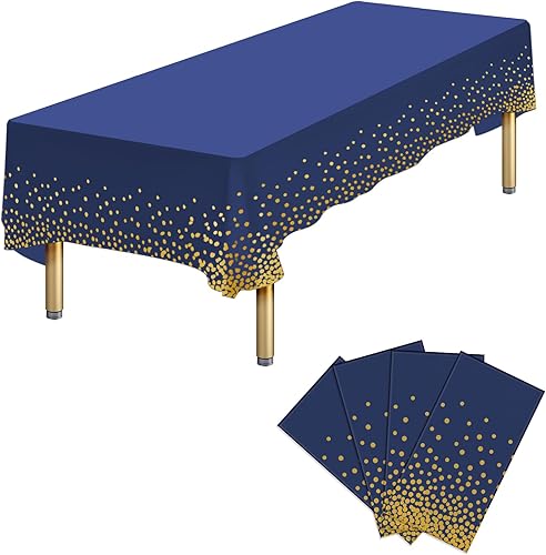 Miniatura 24 de 6 Paquetes de Manteles de Plástico Desechables Rectangulares Azules y Dorados, 54 x 108 Pulgadas, Mantel de Mesa Rectangular de Plástico Desechable