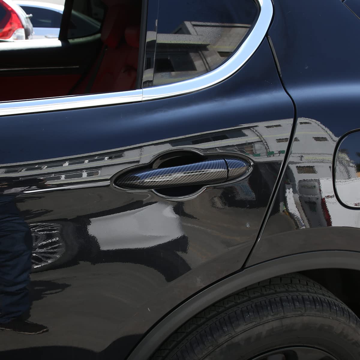 PIUGILH Copertura decorativa per maniglia esterna dell'auto, adatta per Al@fa Ro@meo Giulia/Stelvio 2017-2020, rivestimento per maniglie delle porte dell'auto, accessori esterni (fibra di carbonio ABS