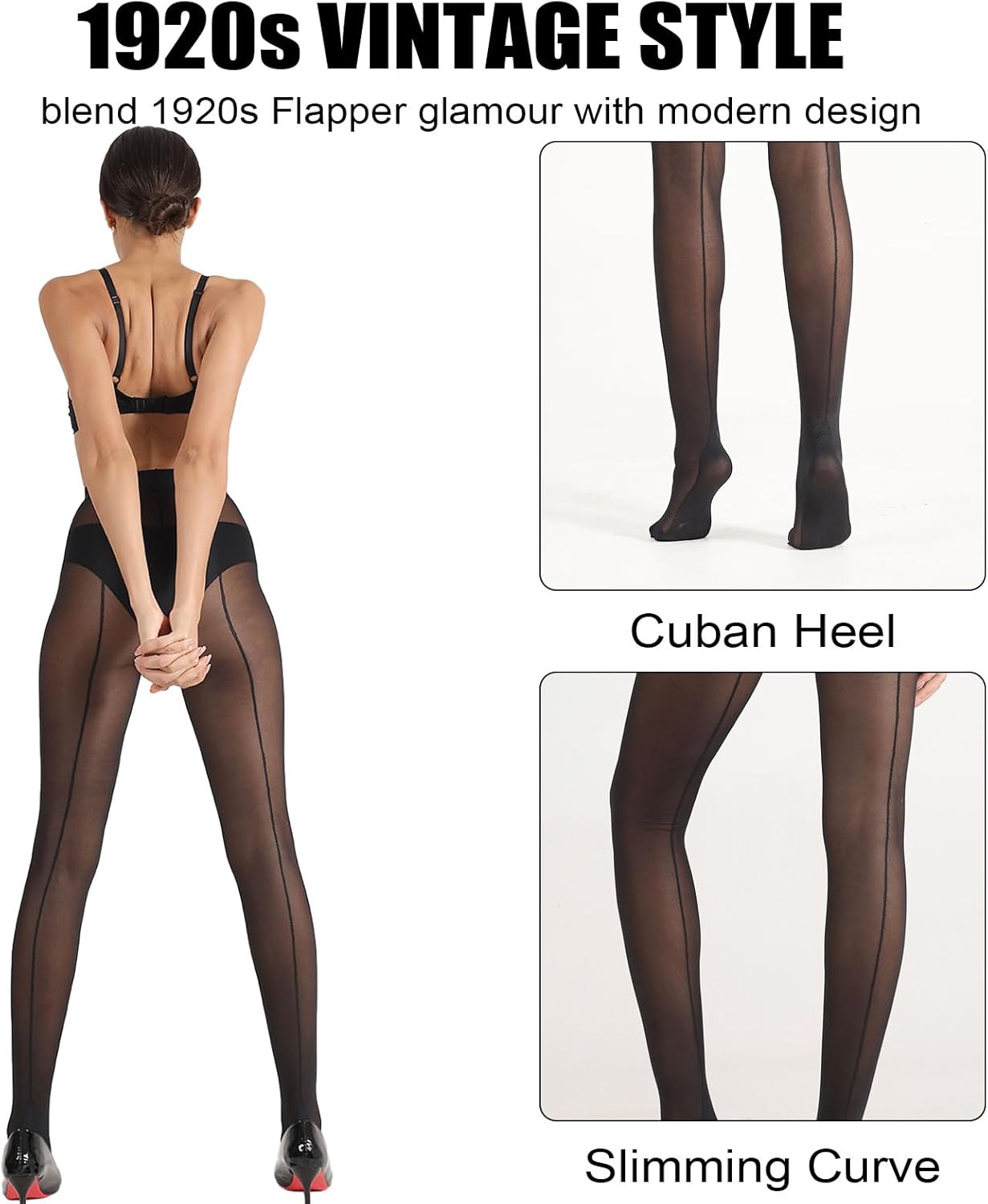 HONENNA Backseam Sheer Tights for Women T Crotch High Waist Black Pantyhose 20D Control Top Black Stockings - Image 4