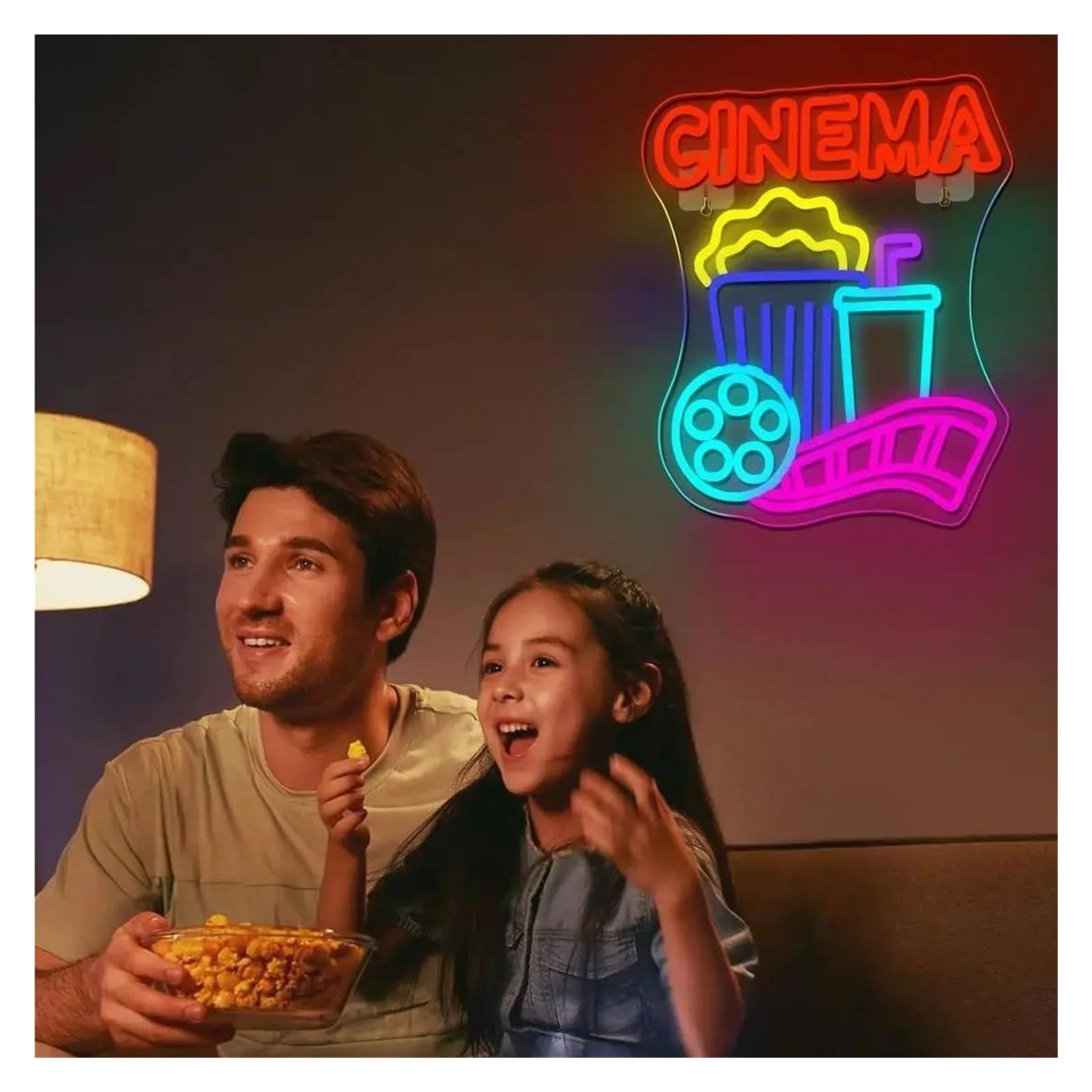 Insegna al Neon LED Insegna Al Neon Cinema Popcorn LED Atmosfera Luminosa Per Cinema Sala Proiezioni Cinema Festa Di Compleanno Teatro Decorazione Da Parete 32.5cmx36.5cm