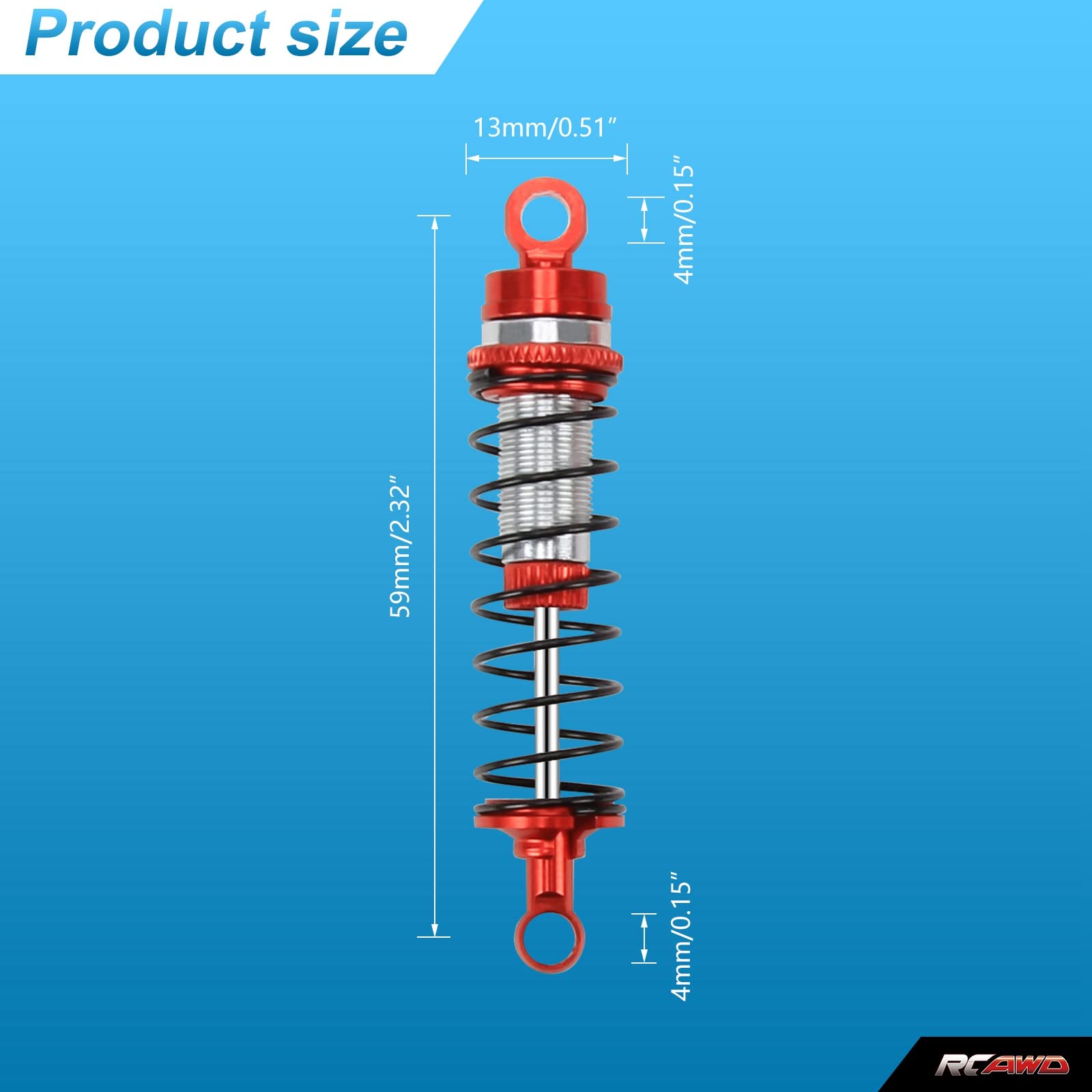 RCAWD Shock Absorber for LaTrax Teton & Desert Prerunner 1/18 Scale 4WD Monster Truck Upgrades, Adjustable Front Rear RC Shocks Damper Parts for #7660, #76064-5, #76054-1,#76054-5 Red