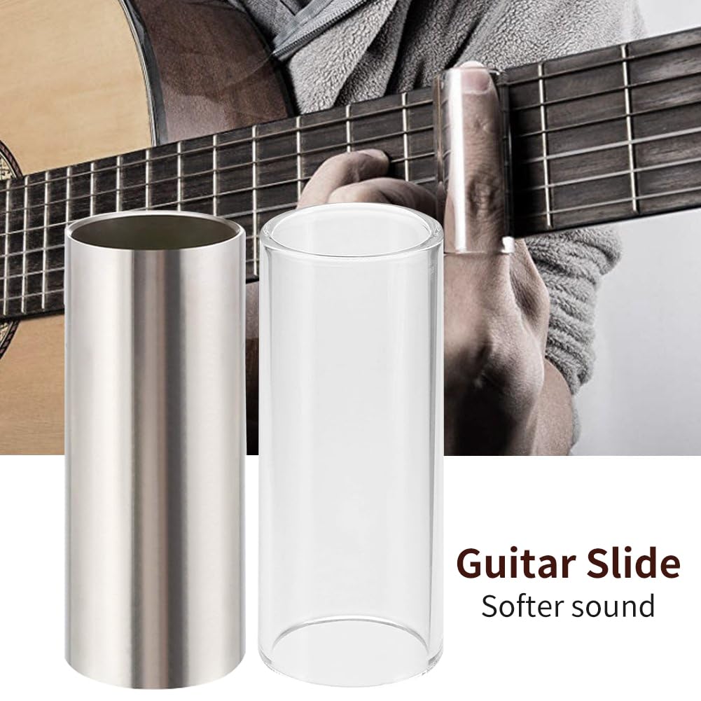 Bottleneck gitarre, Medium Glasrutsche, 1 Glas Slide und 1 Edelstahl Slide, Gitarre Slide Set, Bottleneck Glasrutsche Slide für Gitarre, Bess. E-Gitarre, Akustische Gitarre, Saiteninstrumente