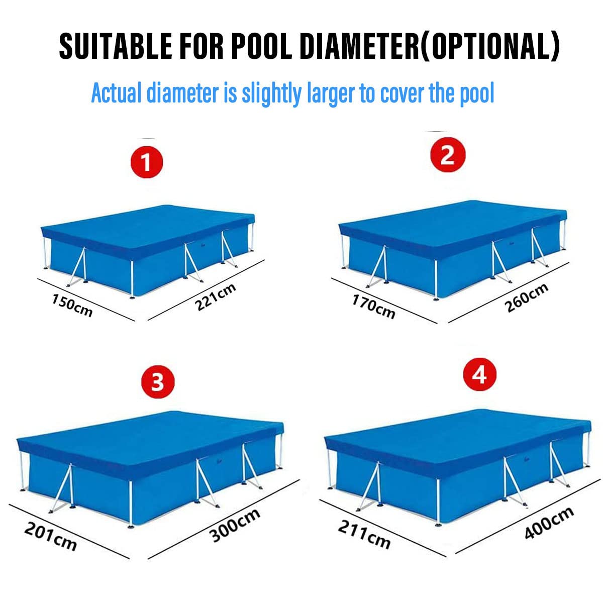 Bâche pour Piscine Rectangulaire, Bâche de Protection pour Piscine Encadrée, Durable Antipoussière Couverture de Piscine pour Piscines Hors Sol (260 * 170CM/8.53 * 5.58FT)