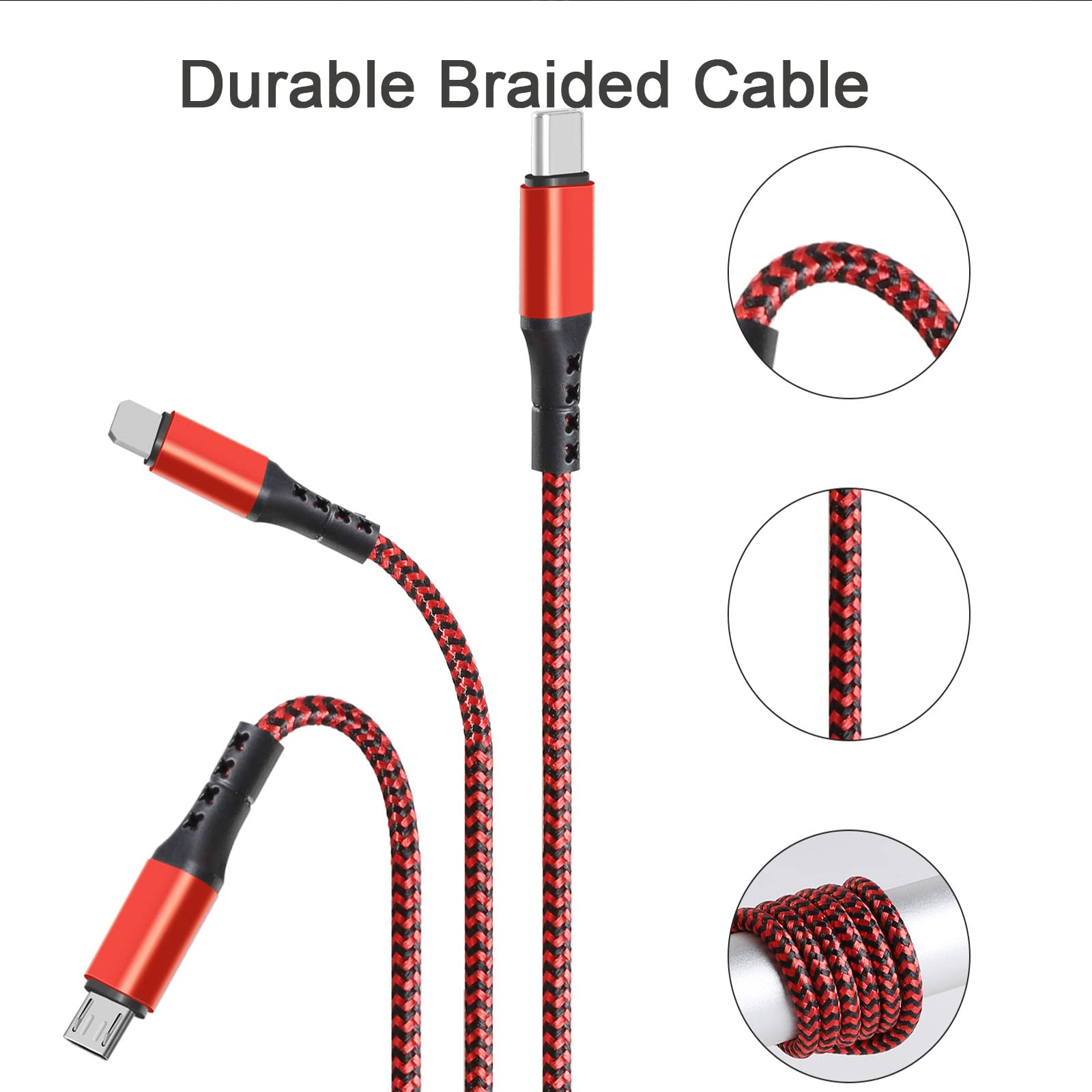Unillous USB A/C Multi Cavo di Ricarica, 5 in 1 Multiplo Cavetto Micro USB Tipo C Nylon Intrecciato Cavo di Ricarica USB per Samsung Galaxy/Honor/Redmi/Nexus/Google Pixel/LG -1.2M