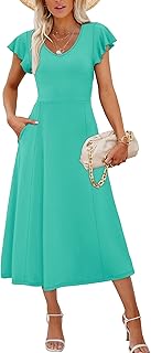 Summer Dresses for Women 2025 Midi Maxi Dress Elegant Classy Ruffle Sleeve Tie Back Scoop Neck