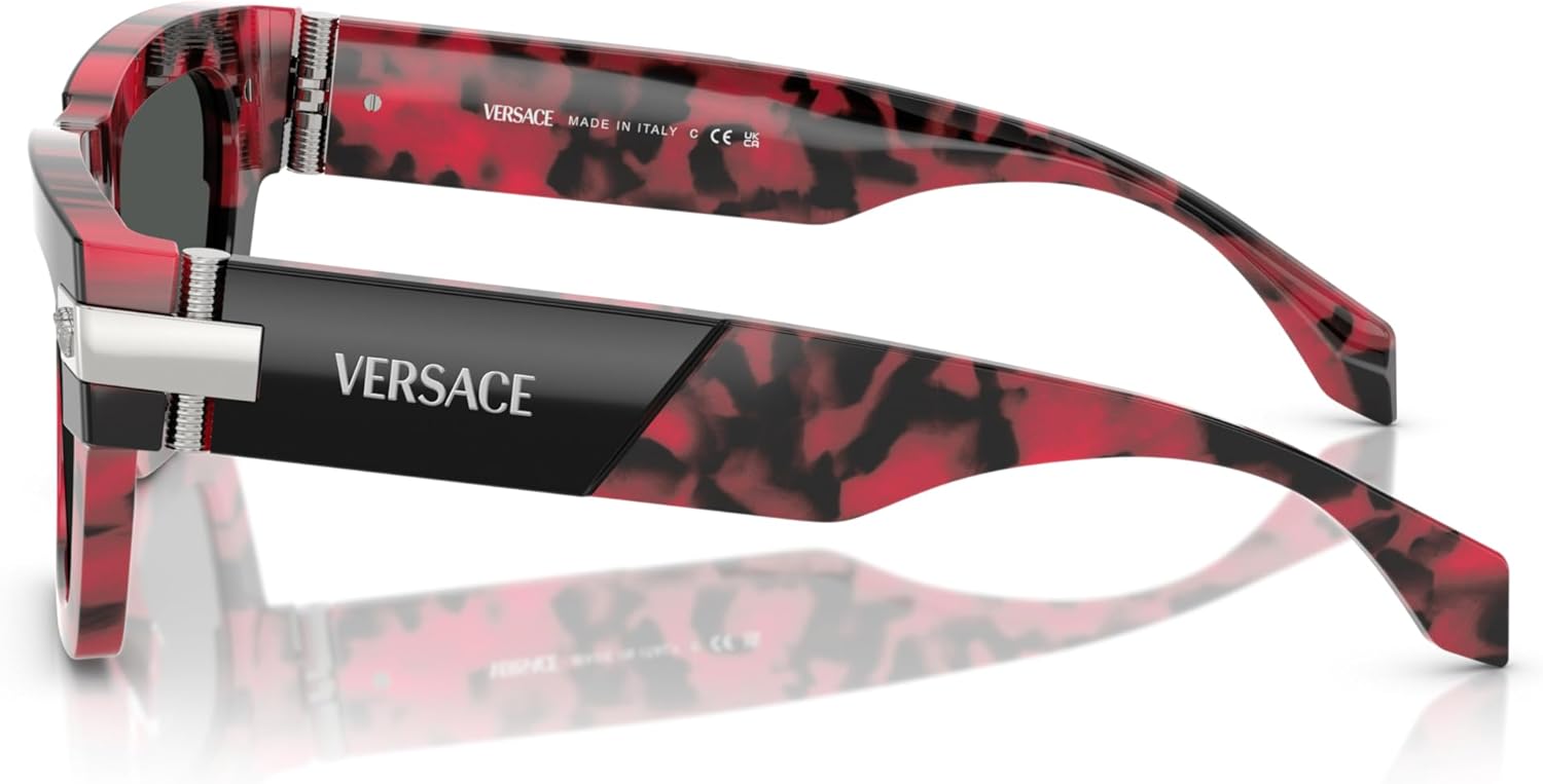 Versace Man Sunglasses Havana Blue Frame, Dark Grey Lenses, 55MM