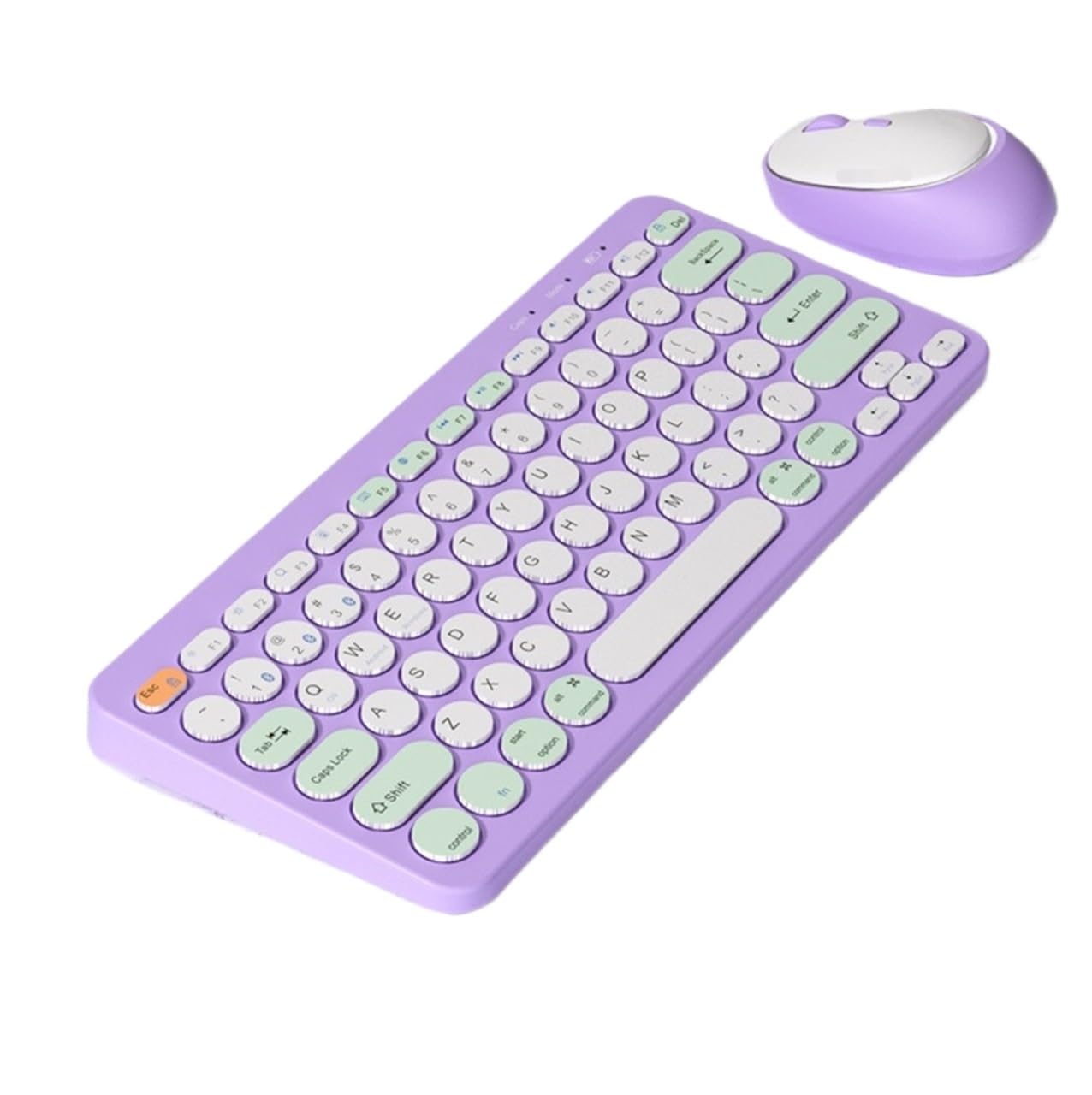 Klawiatura i Mysz do Gier, Klawiatura Komputerowa I Mysz Combo Retro Klawiatura Do Pisania Z Okrągłymi Klawiszami 2.4G Śliczna Mysz Wodoszczelna Klawiatura i Mysz(Purple)