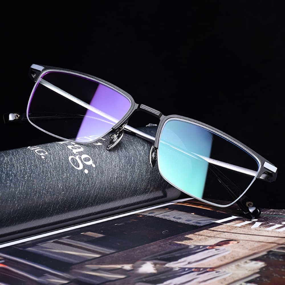 Fotocrómico Rectangular Gafas De Lectura，Progresivas Multifoco Gafas De Leer，Media Caja Gafas De Lectura Hombres 1.5 (Color : Black Silver, Size : +2.0)