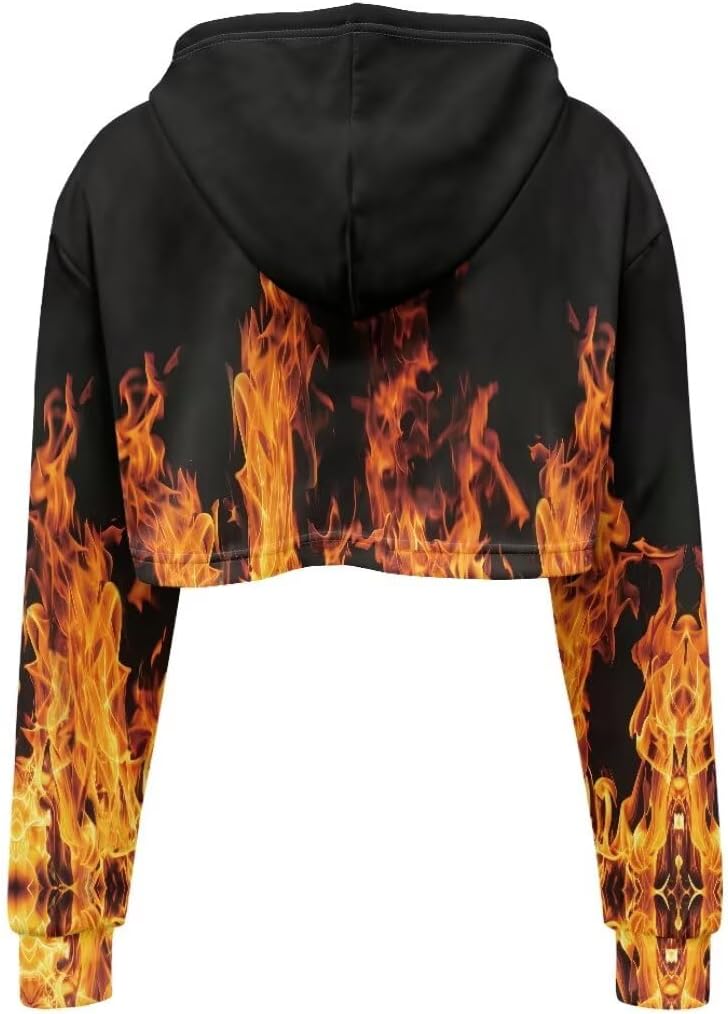 Plus Size Women Long Sleeve Cropped Hoodies Crop Top Sweatshirt Drawstring Workout Hoodie