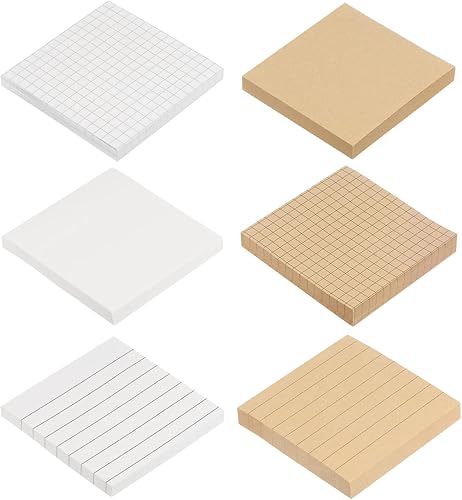 PATIKIL Notas adhesivas de 3 x 3 pulgadas, paquete de 6 rejillas forradas en blanco, 80 hojasbloc, poste de notas para oficina en casa, negocios,