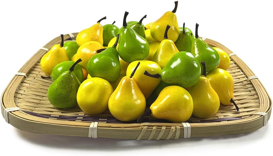 30pcs Artificial Mini Pears, Mini Artificial Yellow Pears Lifelike Green Pears Fake Fruits Model Simulation Pears for Home Decoration Kitchen Ornament Photography Props