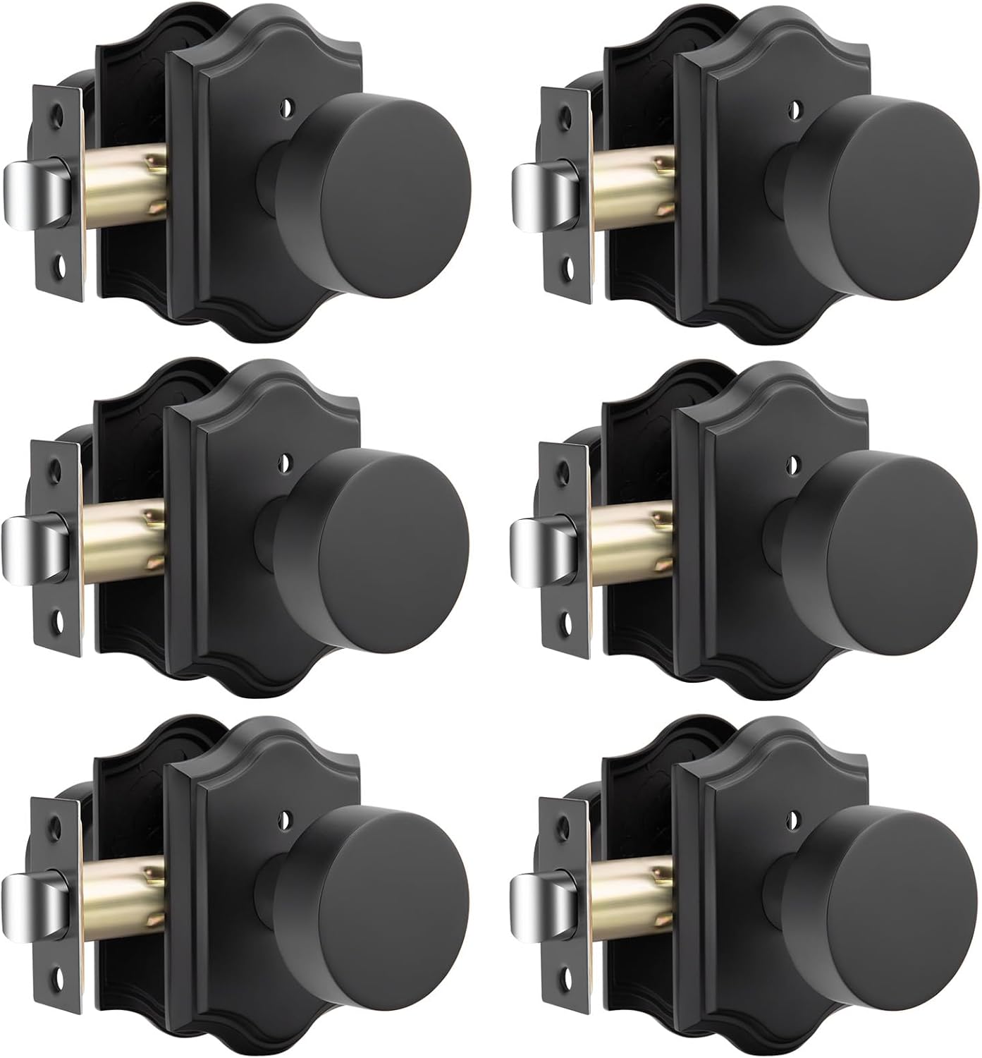 Goldenwarm Black Door Knobs Interior, Zinc-Alloy Heavy Duty Matte Black Door Knobs, Privacy Door Knob Interior for Bedroom Bathroom (6 Pack)