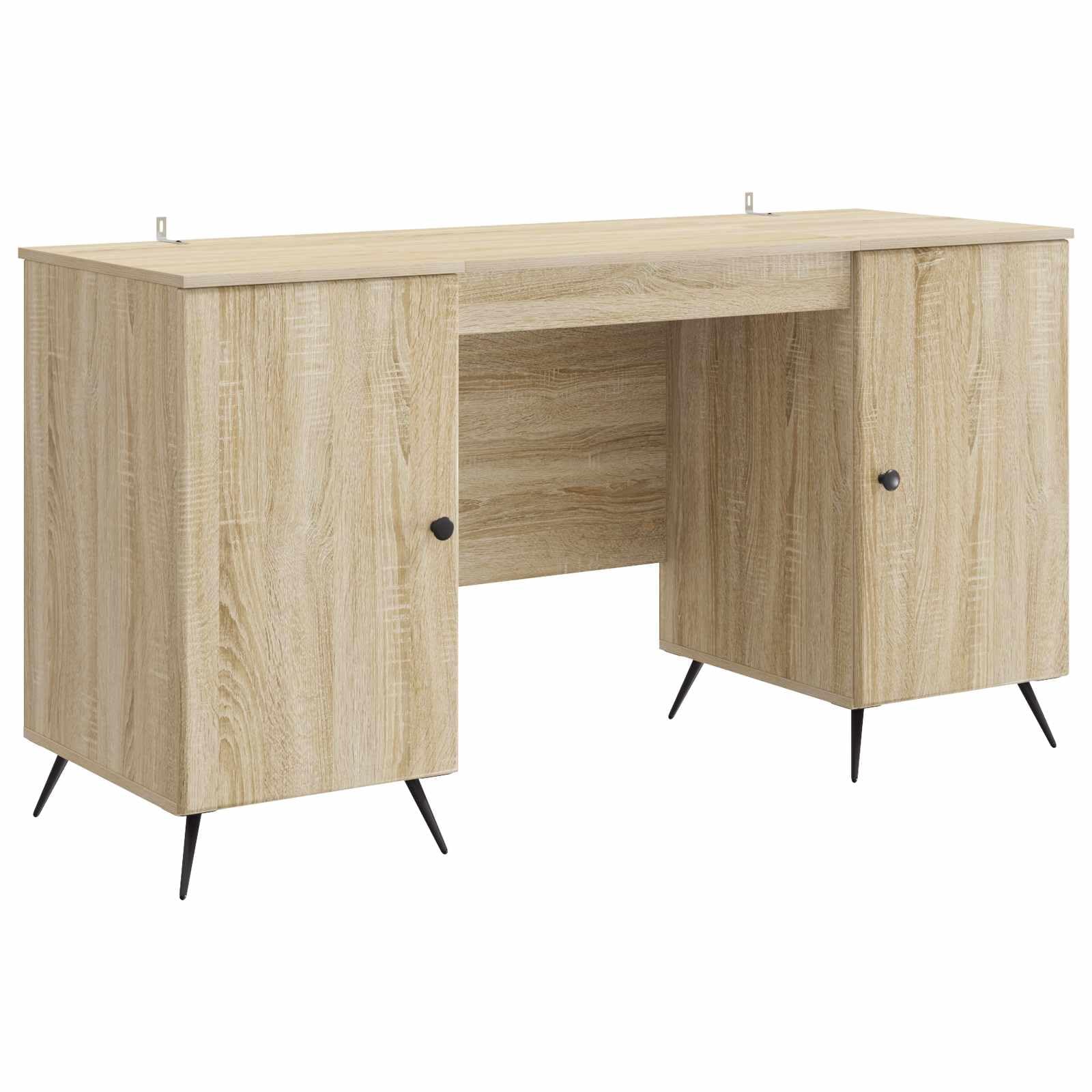Biurko dąb Sonoma 142,5 x 50 x 75 cm, materiał drewnopochodny, elastyczny zestaw mebli z wbudowaną przestrzenią do przechowywania i regulowanymi komponentami do użytku wewnątrz i na zewnątrz
