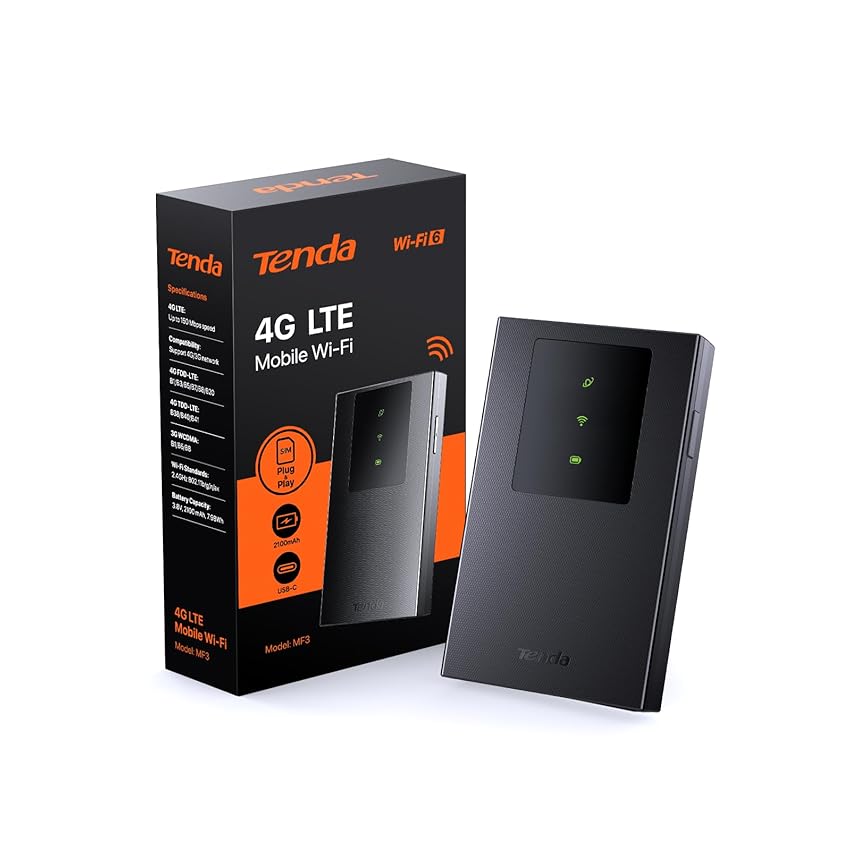 Tenda MF3 Saponetta WiFi con SIM Portatile, Router WiFi con SIM, Saponetta 4G LTE Cat4 150Mbps, Wifi 6 AX300Mbps, Batteria Ricaricabile, USB-C Porta, Configurazione Semplice, WPA3, Traffico Roaming