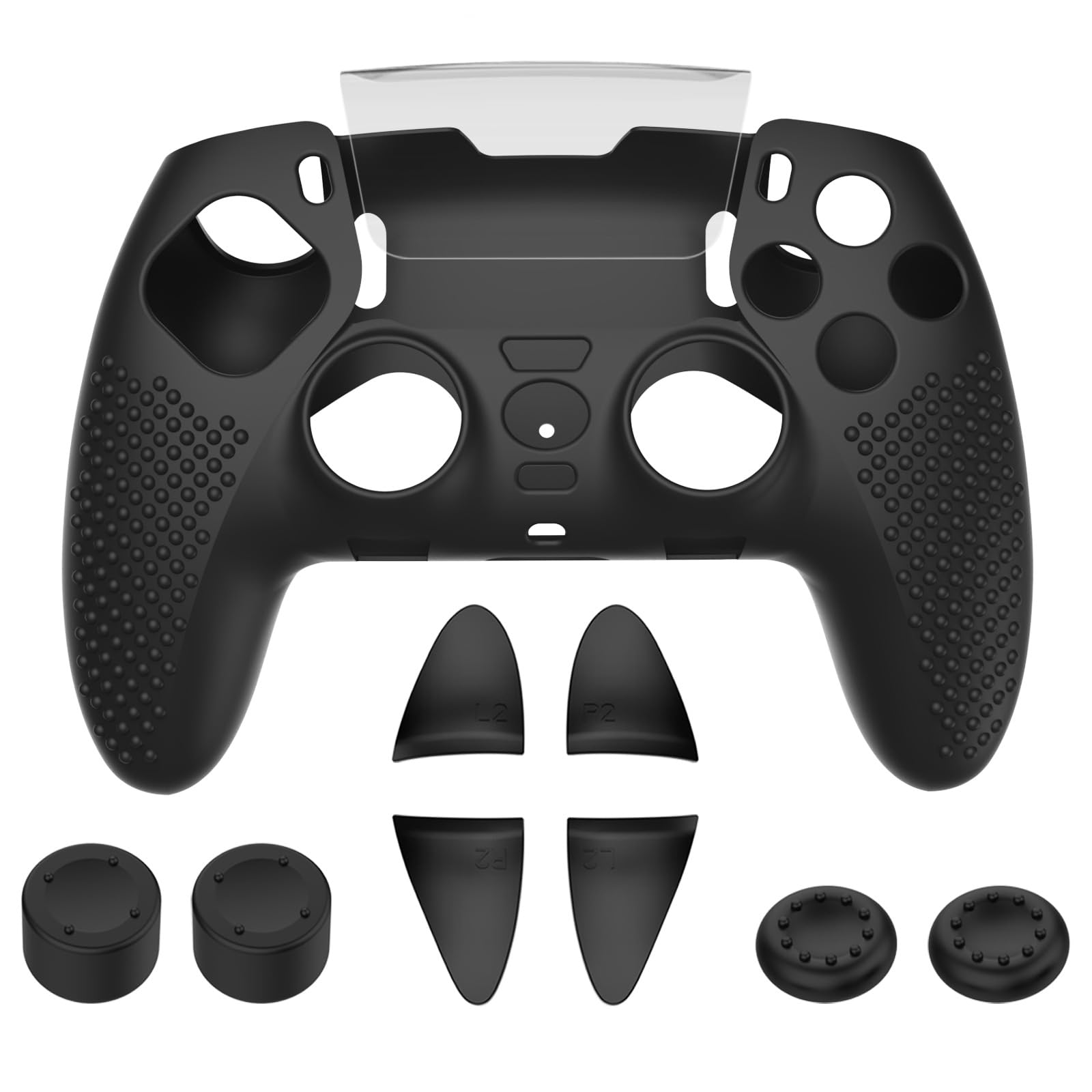 TCOS TECH 10 in 1 Edge Controller Anti-Slip Ergonomic Silicone Cover Case for PS5 Edge Controller, Silicone Case Cover Thumb Stick Grips L2 R2 Extension Triggers for PS5 - Black