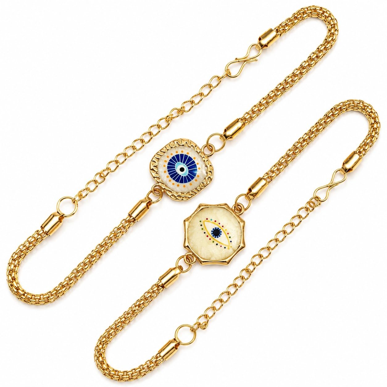 Evil Eye Rakhi Set of 3, Pink White and Yellow Beaded Bracelets with Diamond Studded Charm-image-38