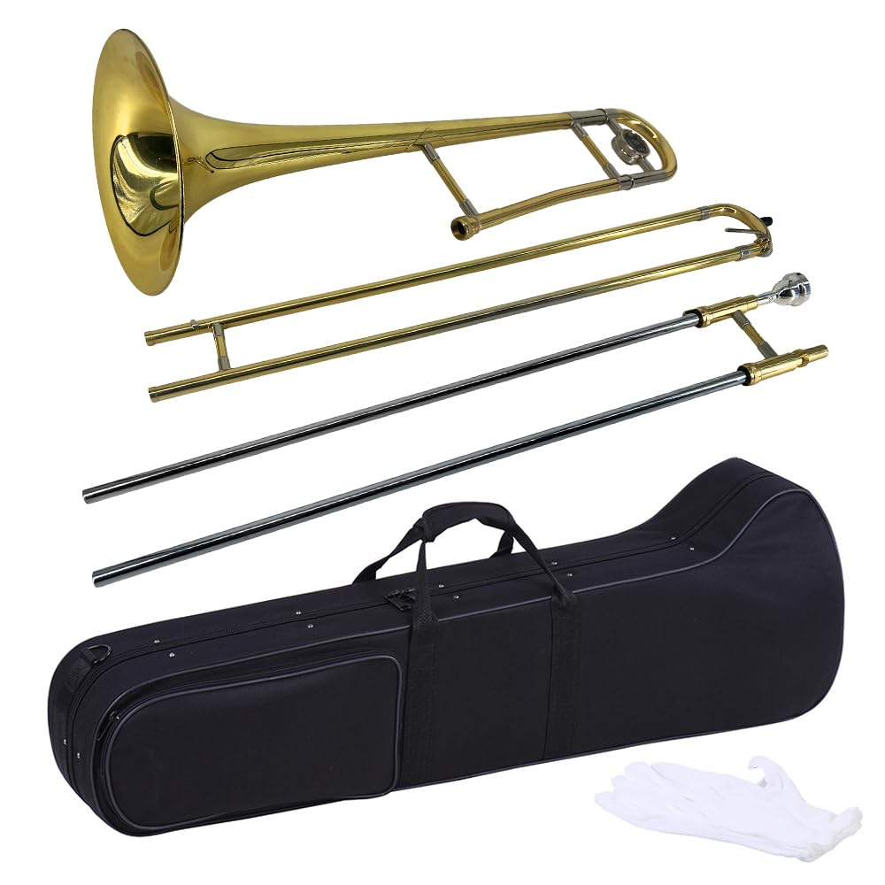Btuty Trombone Bb - En laiton doré laqué - Avec embouchure en cuivre et nickel - Avec étui de nettoyage