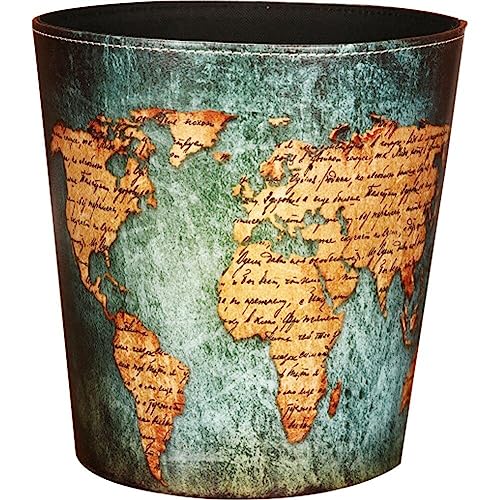 Poubelle En Cuir De Style Européen, Poubelle À Motif De Carte Du Monde, Panier En Papier De Grande Capacité Sans Couvercle Pour Maison