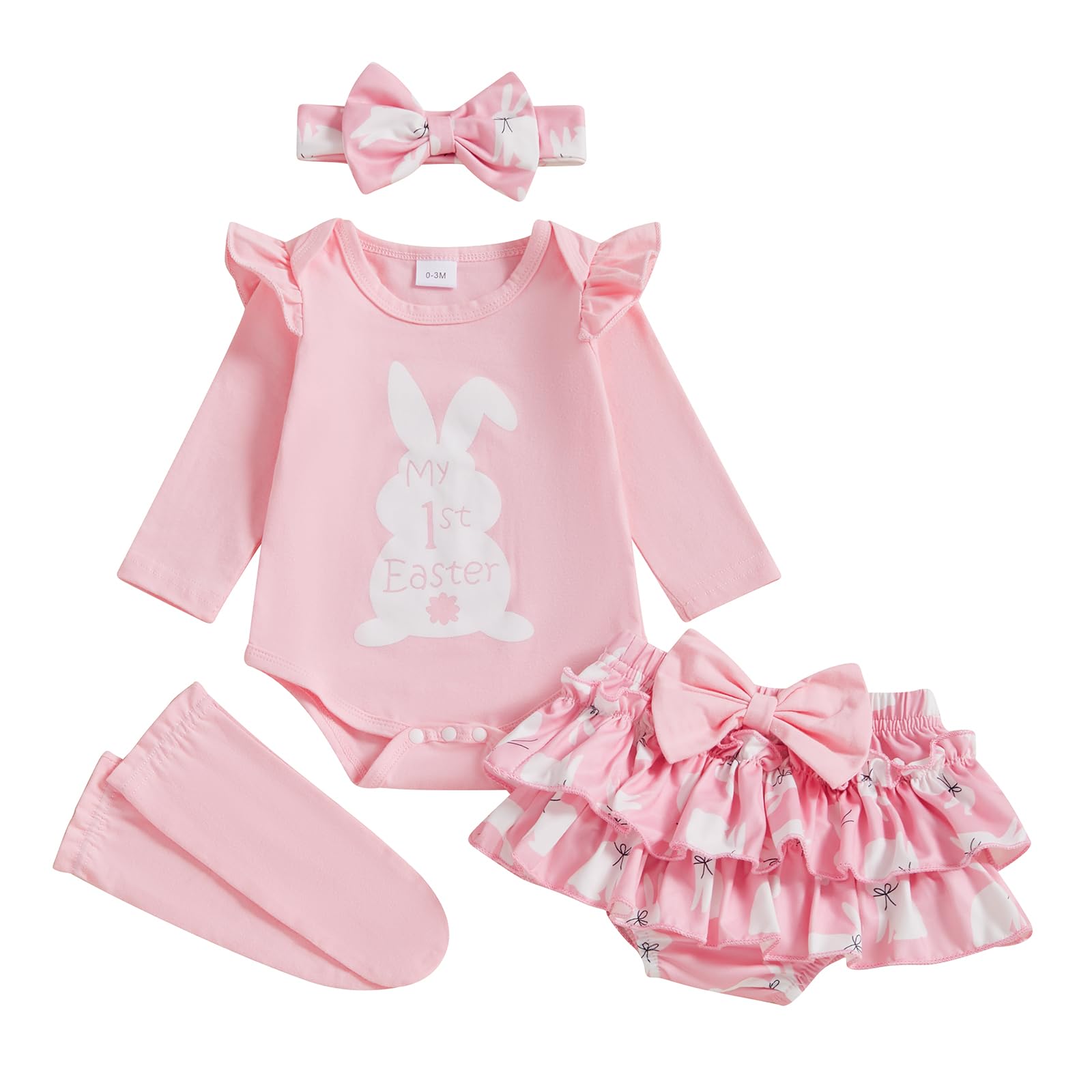 BeQeuewll Oster-Kostüm für Neugeborene, Hasenkleidung, Blumen-Tutu-Rock, Socken, Stirnband für das erste Ostern