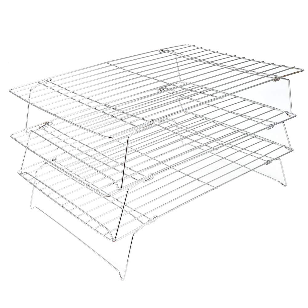 Grille de refroidissement empilable à 3 niveaux pour la cuisine et la pâtisserie, 34 x 24 cm, grille de refroidissement pliable pour biscuits, cupcakes, tartes